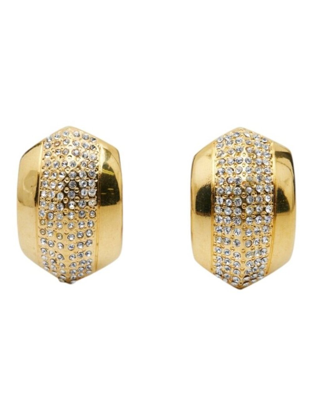 Celine Vintage Earrings Gold Line Stone Plated - Picture 2 of 5